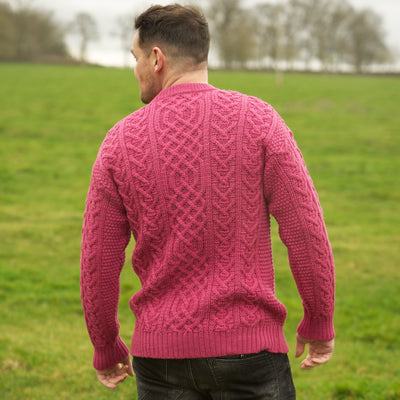 British Wool Aran Cable Jumper - Pink
