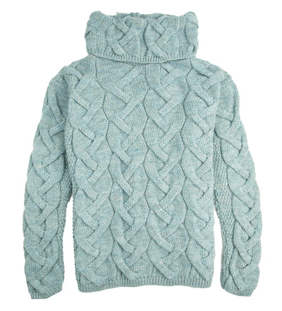 British Wool Chunky Cable Cowl Neck Jumper - Teal