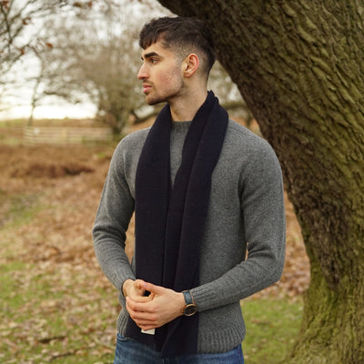 Lambswool Purl Scarf - Solid - Navy
