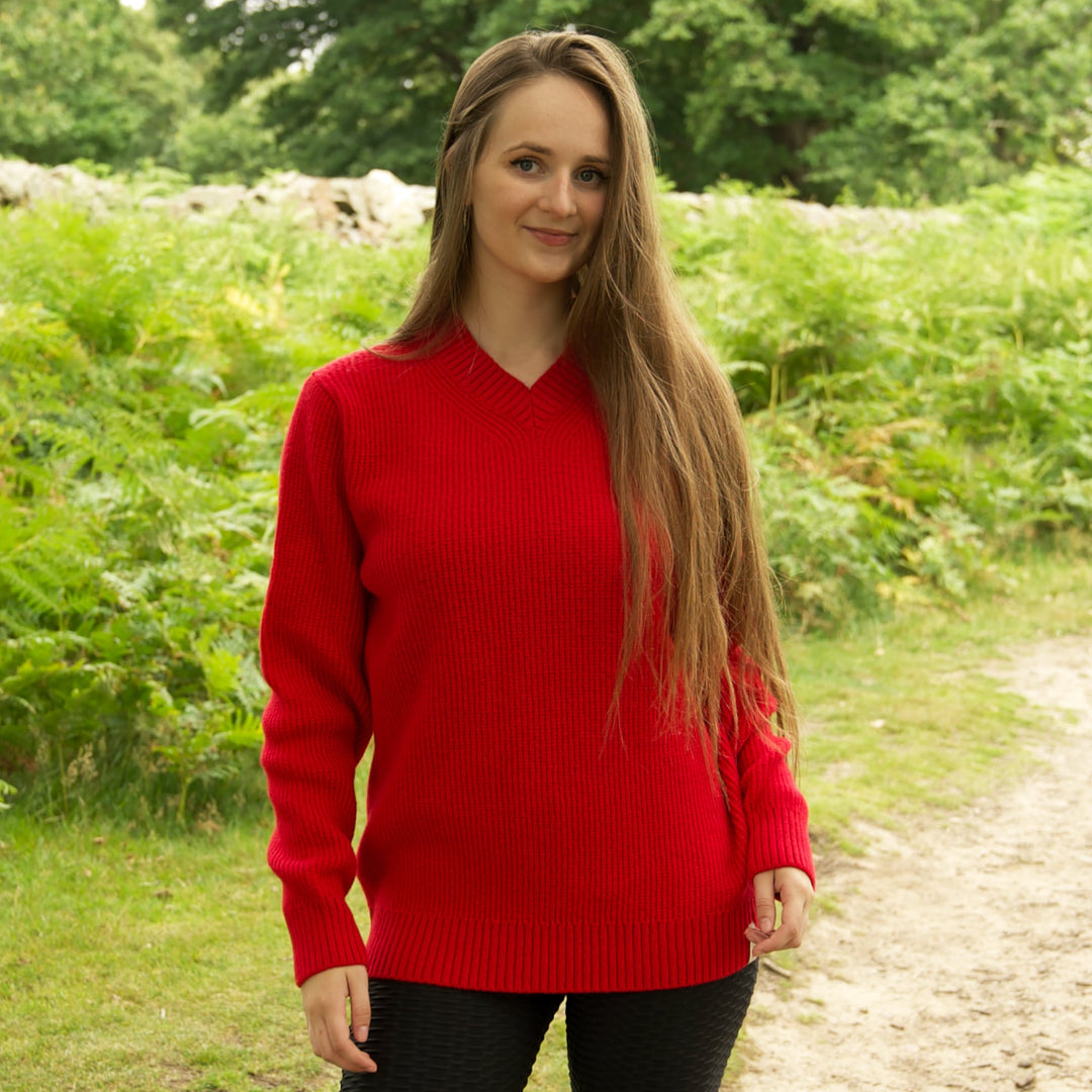 Lambswool V-Neck Mars Rib Jumper - Red – Mars Knitwear