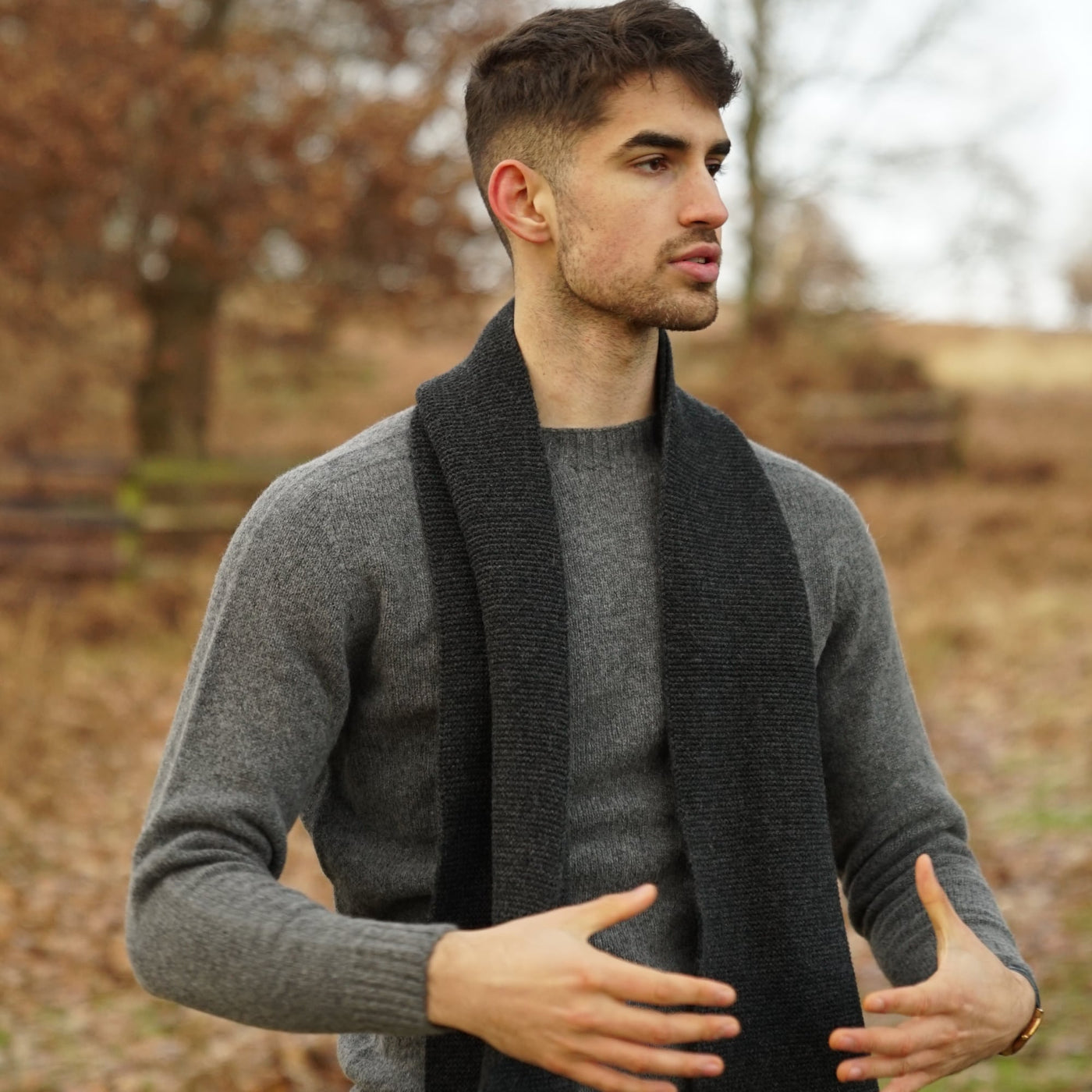 Lambswool Purl Scarf - Solid - Charcoal