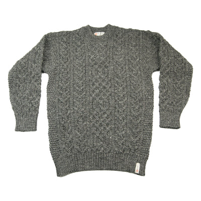 British Wool Aran Cable Jumper - Grey Tweed