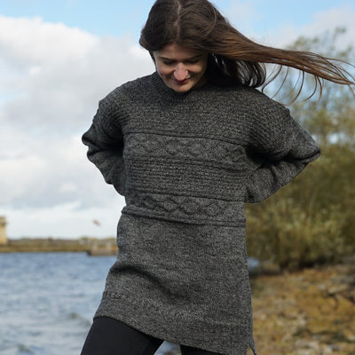 British Wool Guernsey Jumper - Grey Tweed