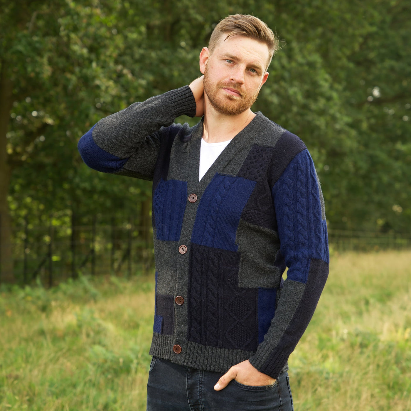 Lambswool Patchwork Cardigan - Night Sky