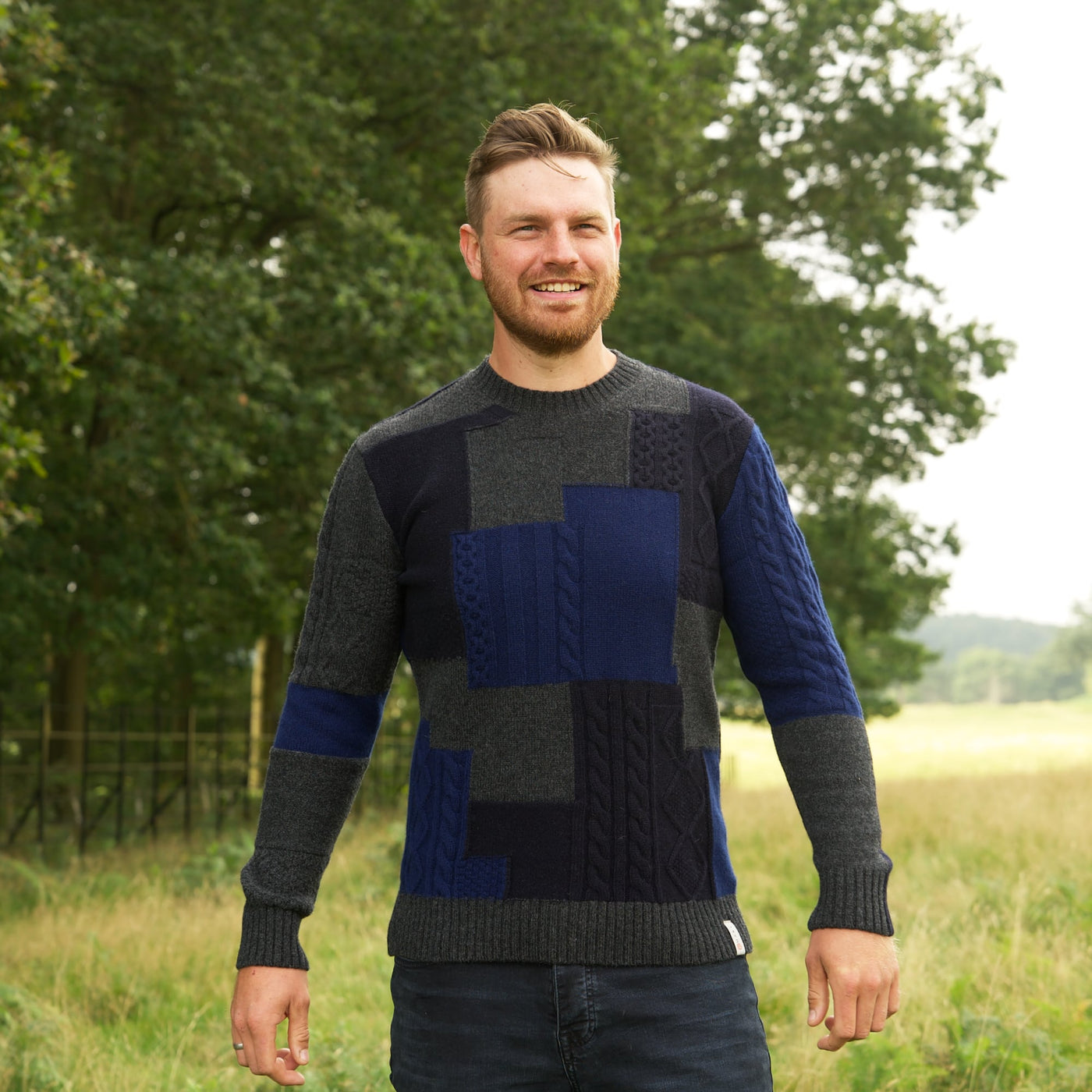 Lambswool Patchwork Crew - Night Sky