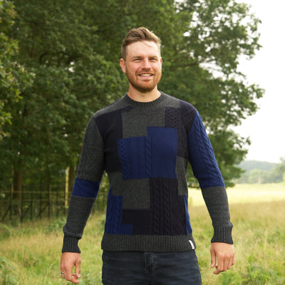 Lambswool Patchwork Crew - Night Sky