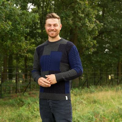 Lambswool Patchwork Crew - Night Sky